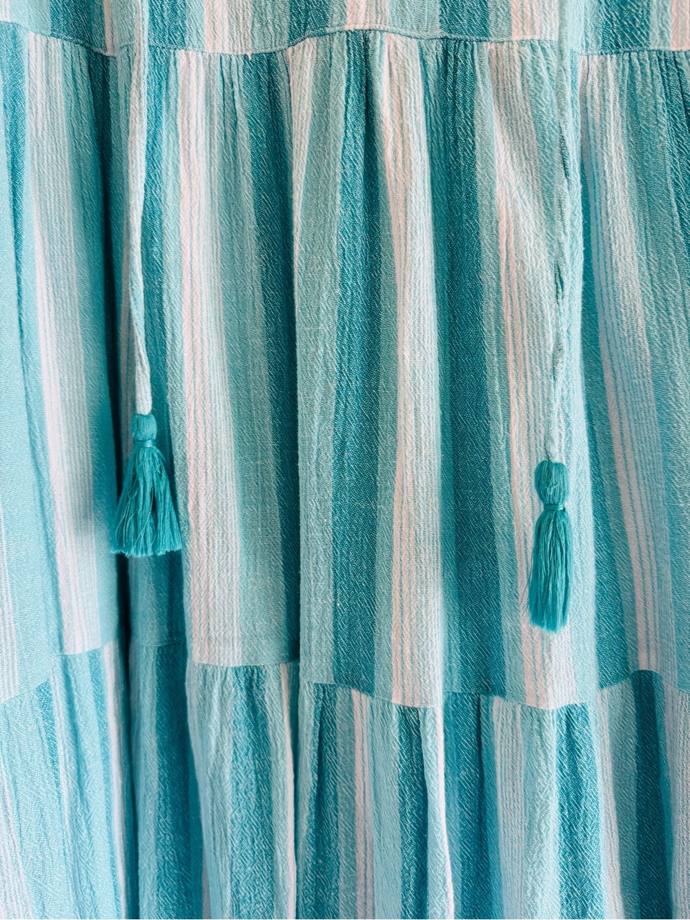 Tuckernuck Salty Paloma Aquamarine Stripe Tiered Caftan Maxi Dress XS Cotton - Picture 3 of 9